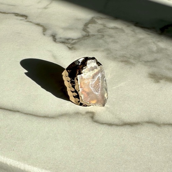 NEW Luxury Natural Stone Adjustable Crystal Irregular Geode Gold-plated Ring - Picture 4 of 6